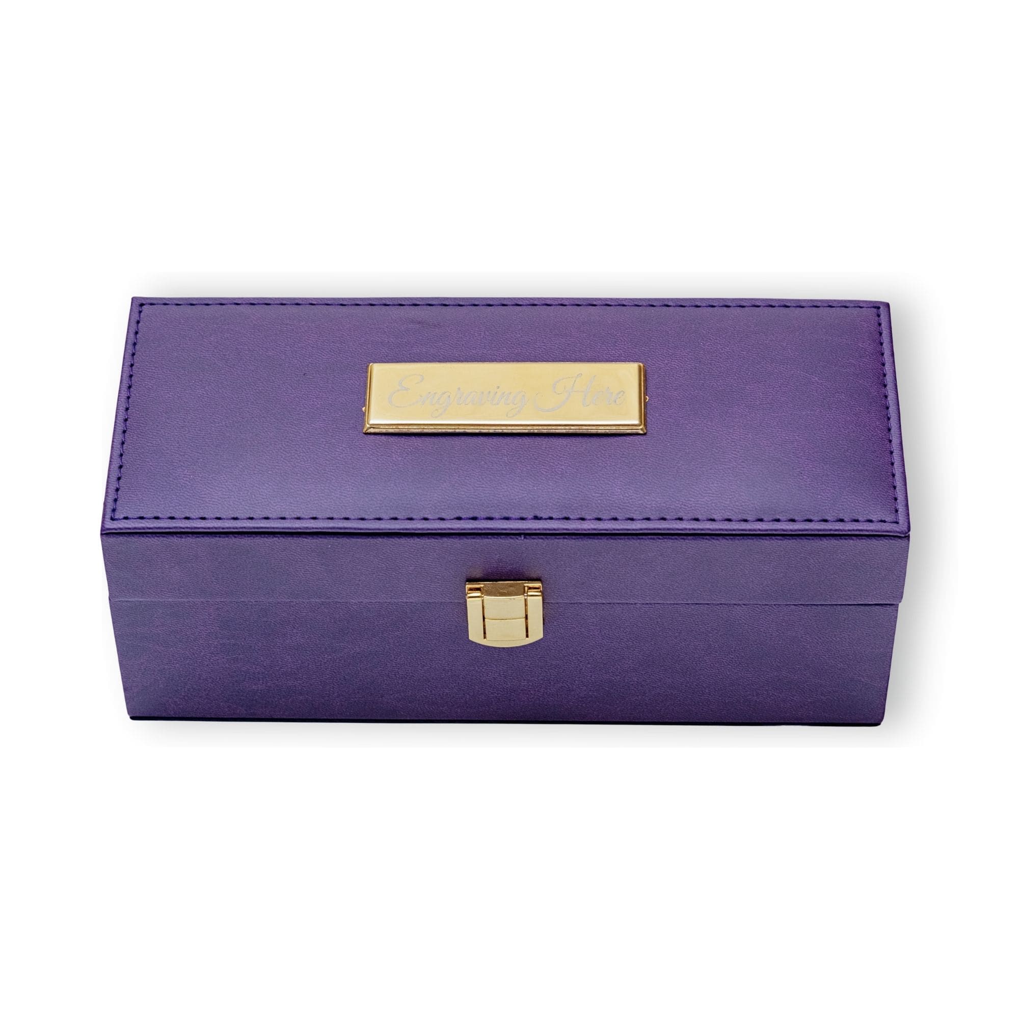 Purple vegan leather box with gold accents on a white background engraving