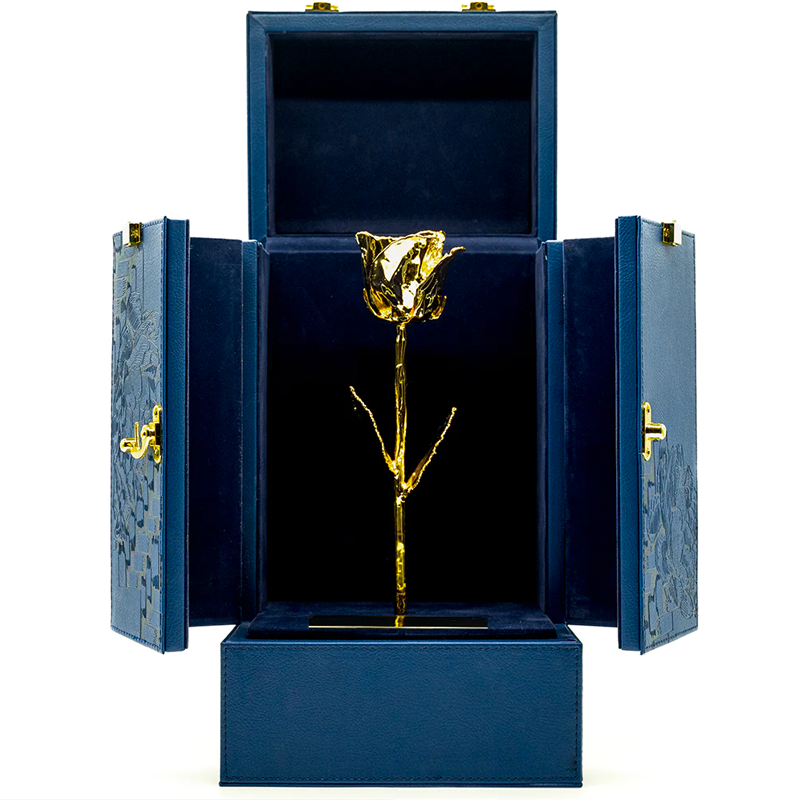 Custom Engraved Box - 24K Gold Dipped Natural Rose 11.5" - Da Vinci's Box