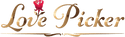 LovePicker logo with gold script and red rose accent