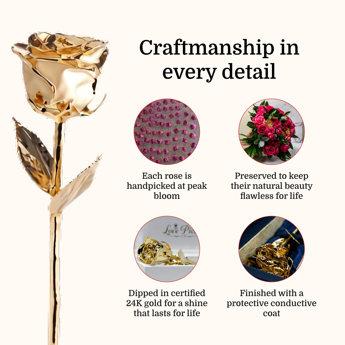 24K Gold Dipped Natural Rose 7" - Midnight Blue Real Leather Gift Box