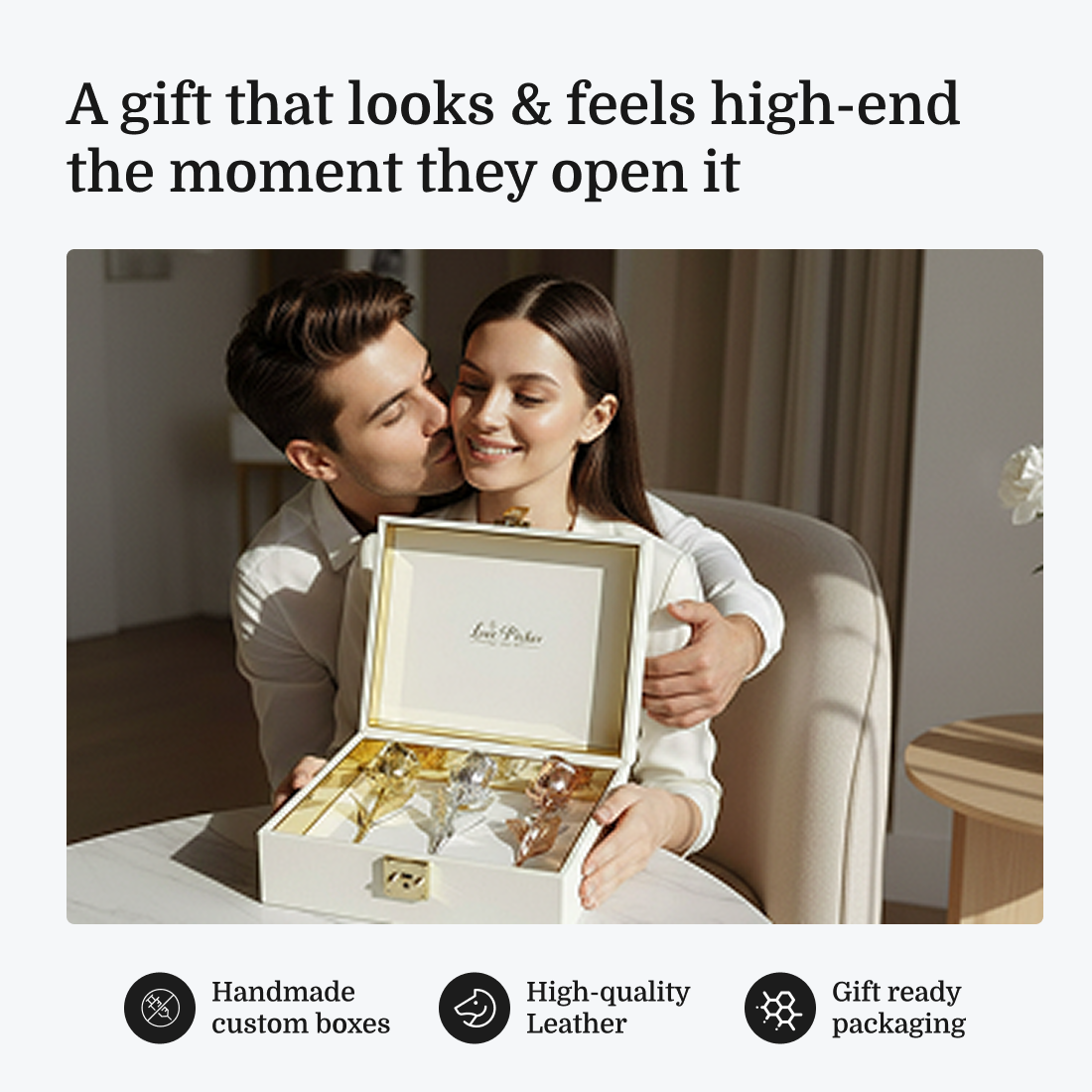 24K Gold Dipped Natural Rose 7" - Midnight Blue Real Leather Gift Box