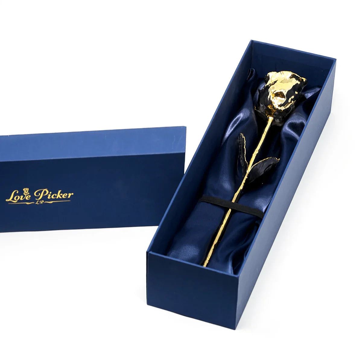 LovePicker Gold Dipped Rose 24 Karat Gold Plated Rose 11.5" - Royal Navy Blue Box Gold Dipped Rose anniversary-birthday-wedding-gift Valentines-Day milestone-gifts luxury-custom-elegant