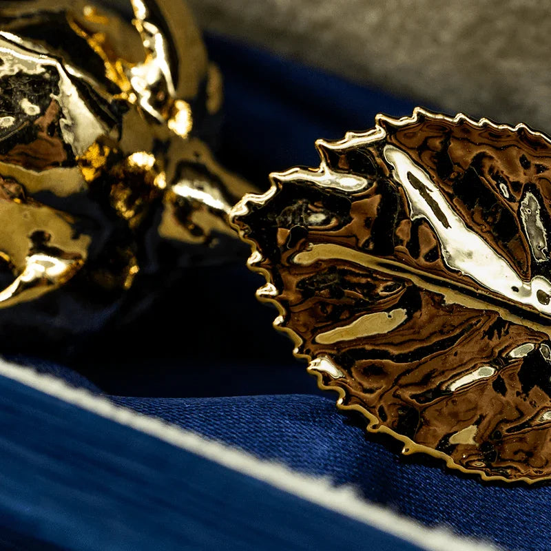 LovePicker Gold Dipped Rose 24K Gold Dipped Natural Rose 7" - Midnight Blue Real Leather Gift Box Gold Dipped Rose anniversary-birthday-wedding-gift Valentines-Day milestone-gifts luxury-custom-elegant