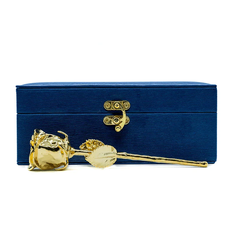 LovePicker Gold Dipped Rose 24K Gold Dipped Natural Rose 7" - Midnight Blue Real Leather Gift Box Gold Dipped Rose anniversary-birthday-wedding-gift Valentines-Day milestone-gifts luxury-custom-elegant