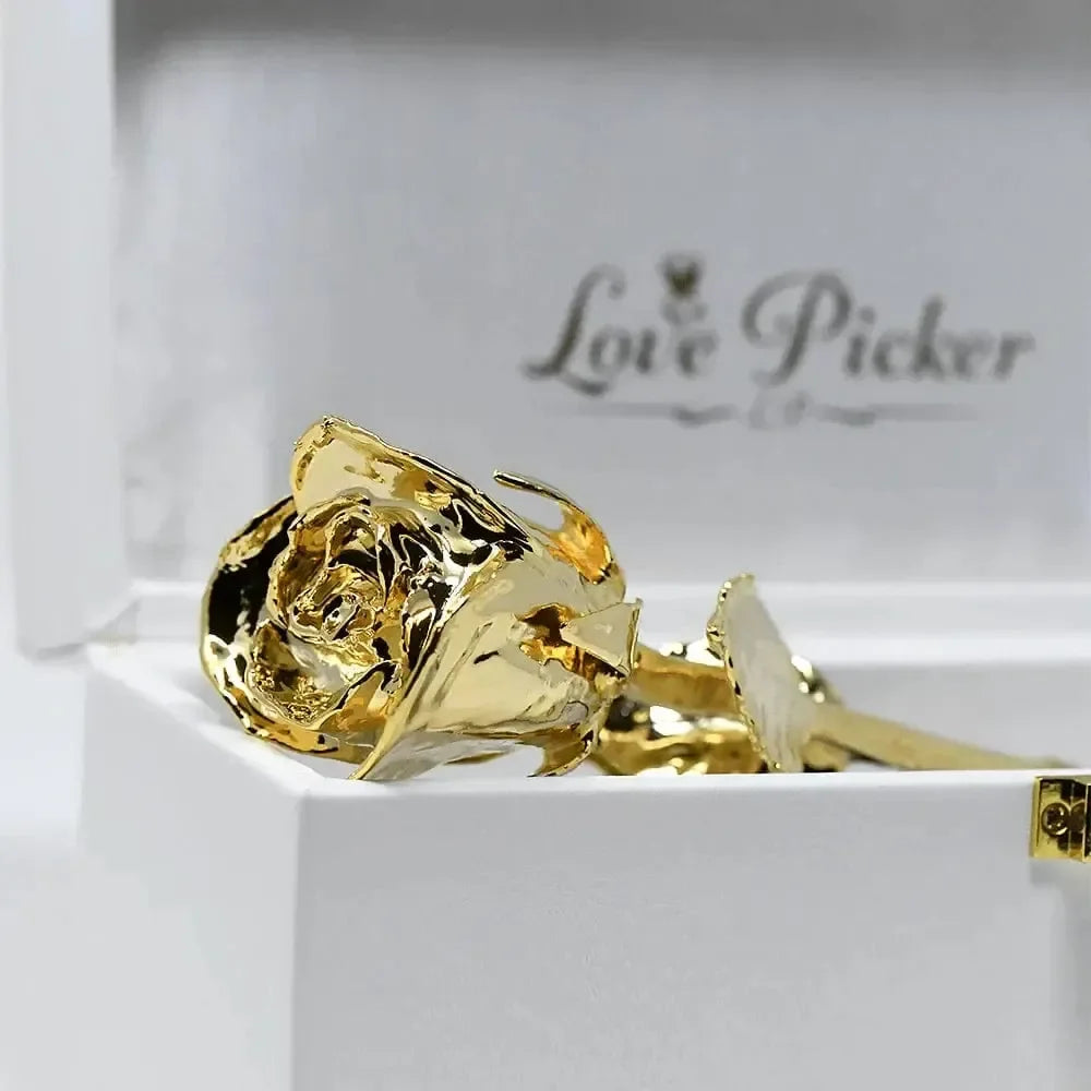 LovePicker Small Leather Box 24K Gold Dipped Natural 7" Rose Luxury Leather Display Box Gold Dipped Rose anniversary-birthday-wedding-gift Valentines-Day milestone-gifts luxury-custom-elegant