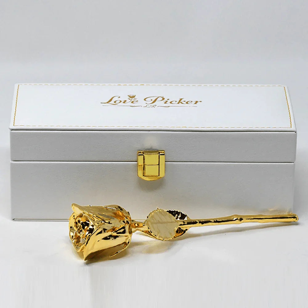 LovePicker Small Leather Box 24K Gold Dipped Natural 7" Rose Luxury Leather Display Box Gold Dipped Rose anniversary-birthday-wedding-gift Valentines-Day milestone-gifts luxury-custom-elegant