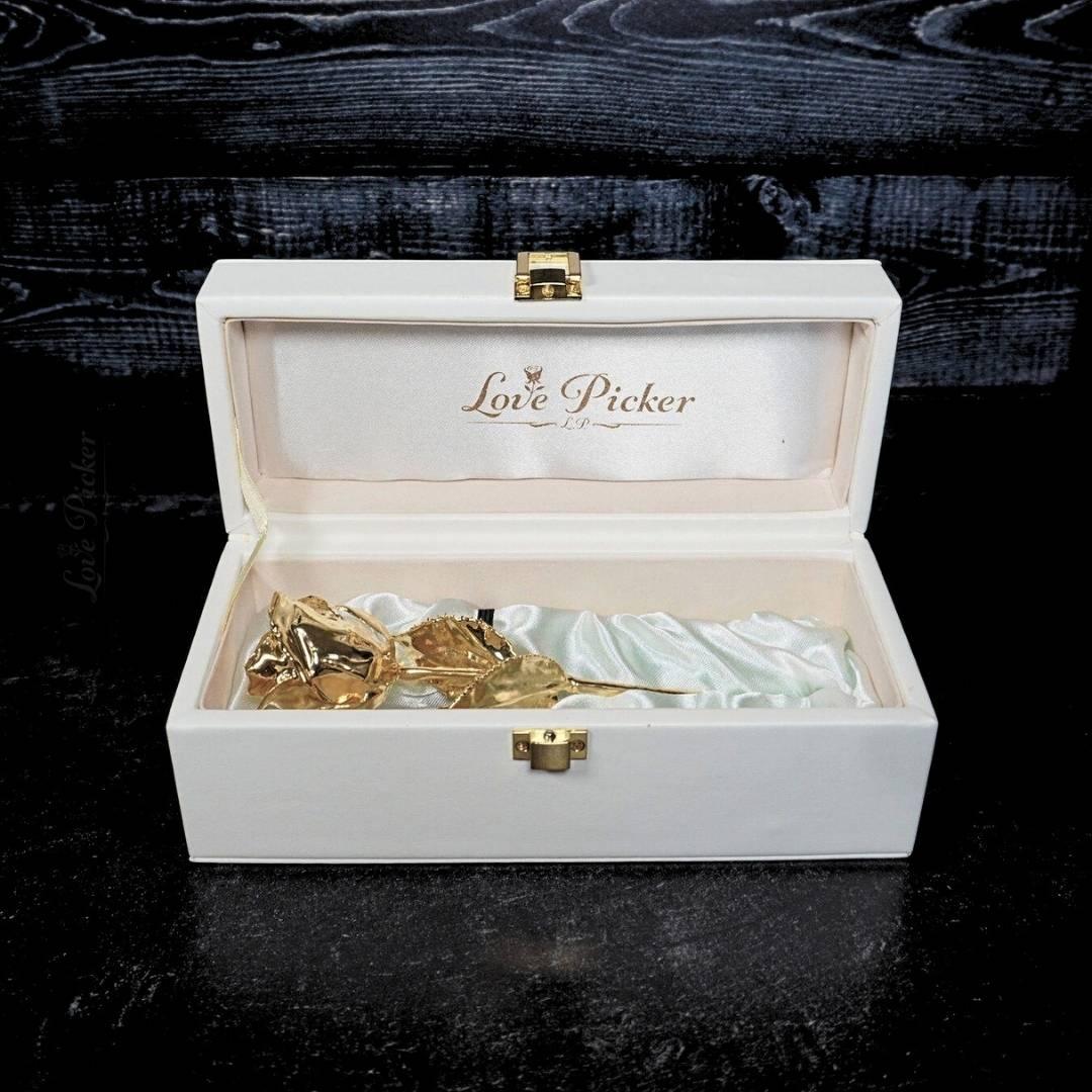 LovePicker Small Leather Box 24K Gold Dipped Natural 7" Rose Luxury Leather Display Box Gold Dipped Rose anniversary-birthday-wedding-gift Valentines-Day milestone-gifts luxury-custom-elegant