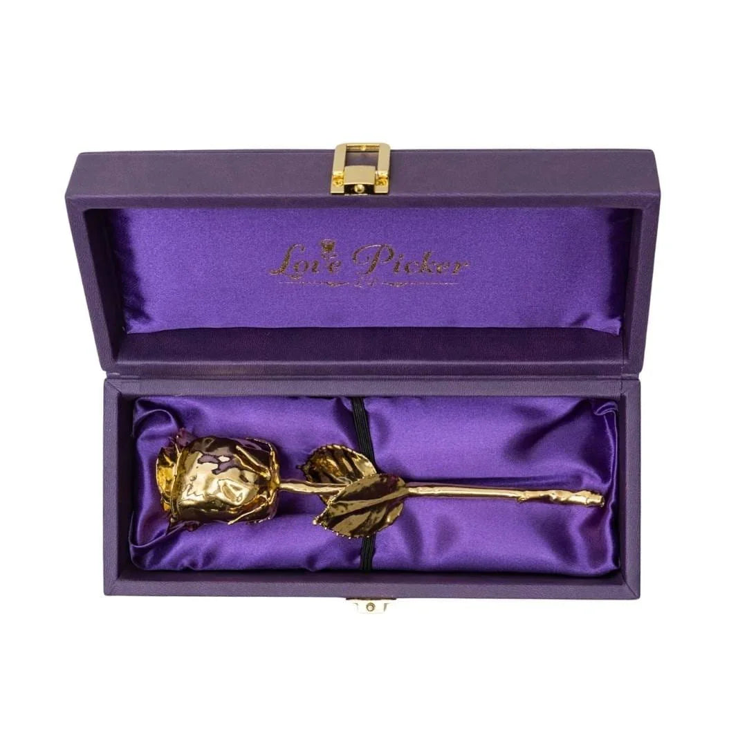 LovePicker Small Leather Box 24K Gold Dipped Natural 7" Rose Luxury Leather Display Box Gold Dipped Rose anniversary-birthday-wedding-gift Valentines-Day milestone-gifts luxury-custom-elegant