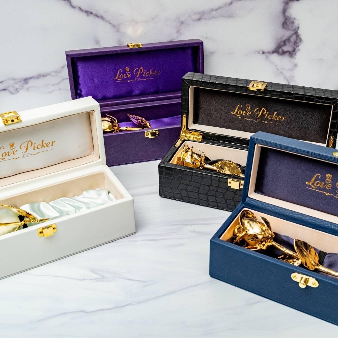 LovePicker Small Leather Box 24K Gold Dipped Natural 7" Rose Luxury Leather Display Box Gold Dipped Rose anniversary-birthday-wedding-gift Valentines-Day milestone-gifts luxury-custom-elegant