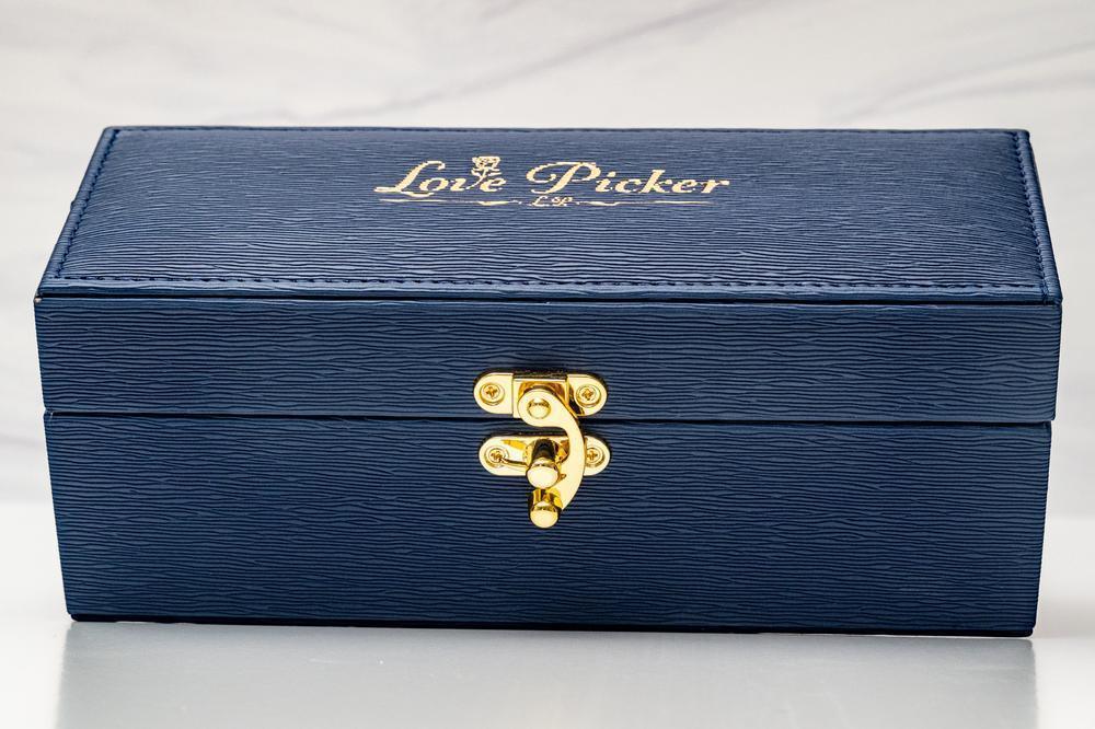 LovePicker Small Leather Box 24K Gold Dipped Natural Rose 7" Luxury Real Leather Display and Gift Box Midnight Blue Gold Dipped Rose anniversary-birthday-wedding-gift Valentines-Day milestone-gifts luxury-custom-elegant