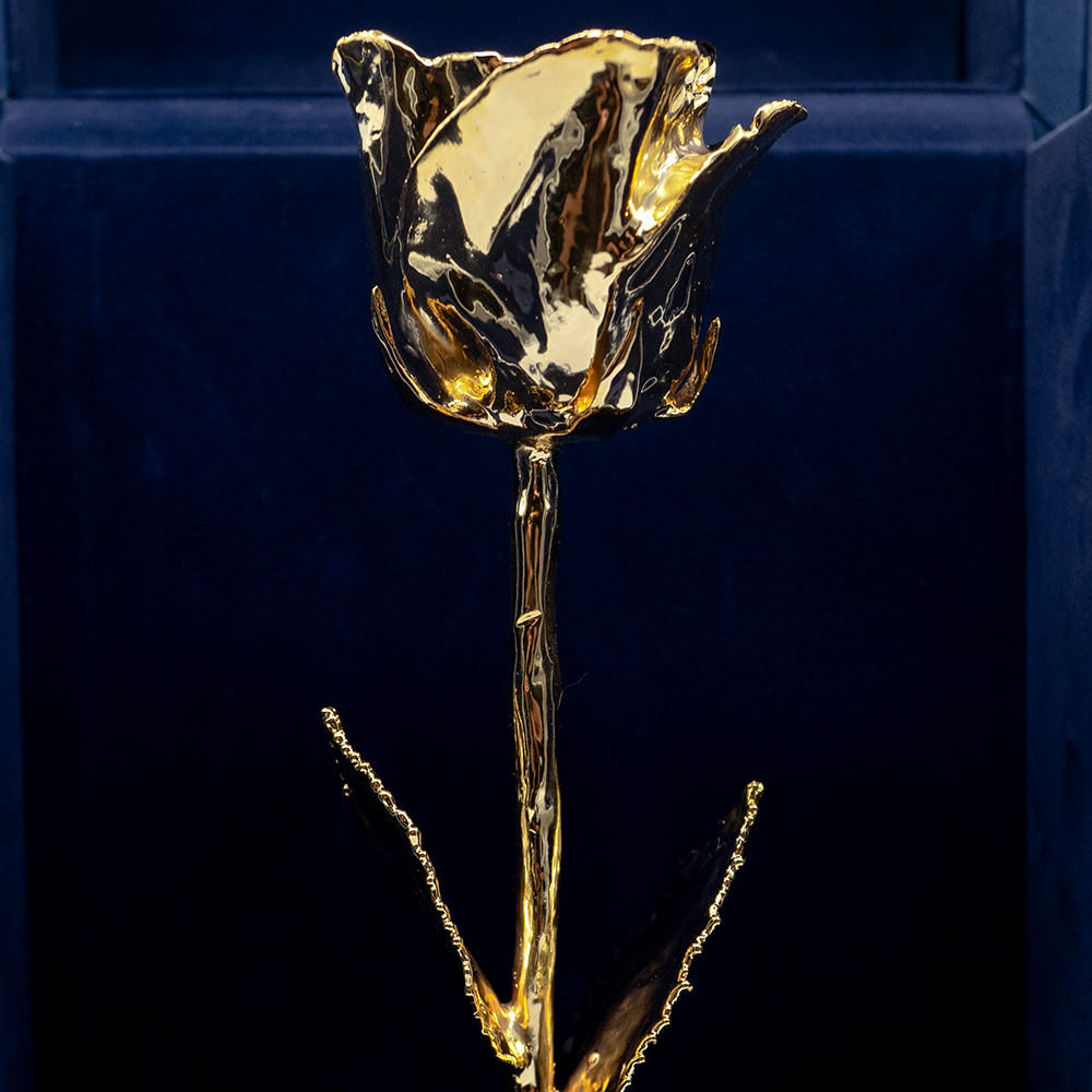 Custom Engraved Box - 24K Gold Dipped Natural Rose 11.5" - Da Vinci's Box