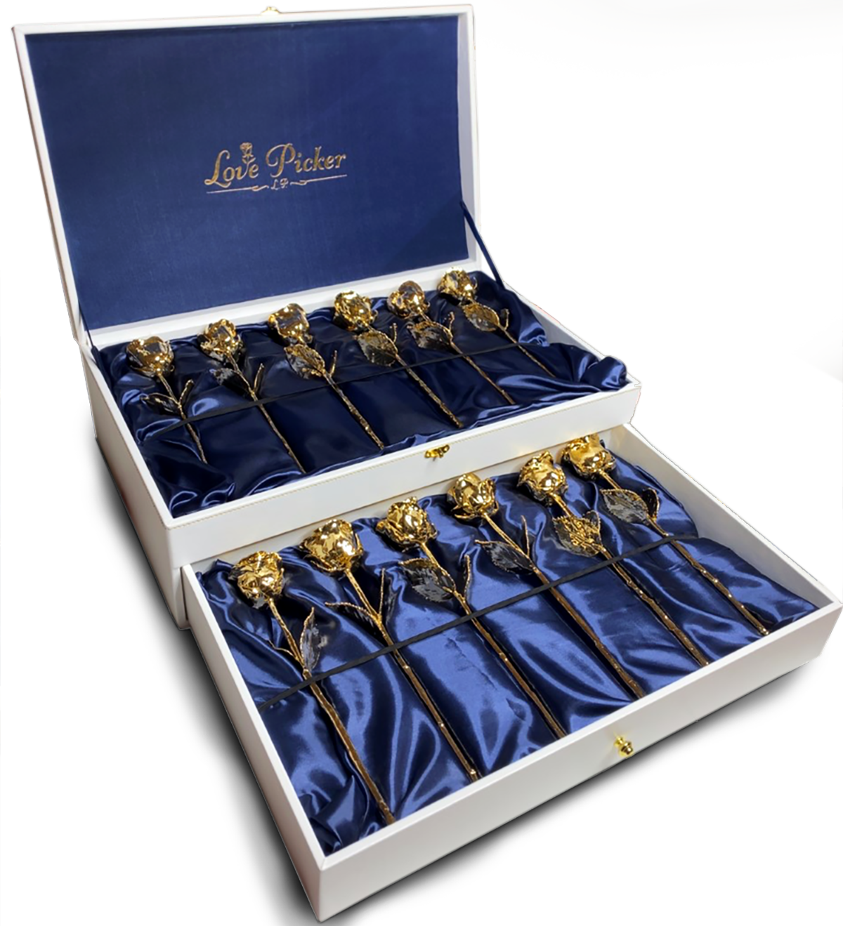 -LIMITED QUANTITY- 24K Gold Dipped Roses: One Dozen Real Gold Roses and Giant white Gift Box with a Silk inside - Lovepicker
