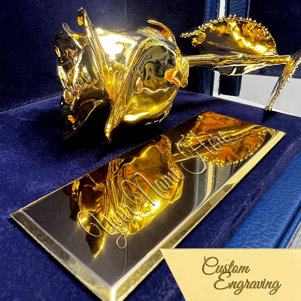 Custom Engraved Box - 24K Gold Dipped Natural Rose 11.5" - Da Vinci's Box - Lovepicker