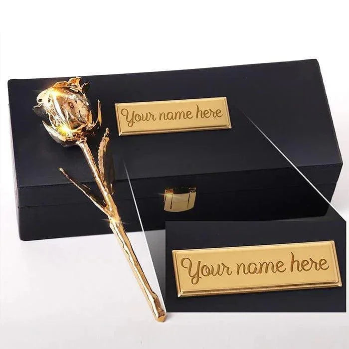 Lovepicker Gold Rose Custom Engraved Box - 24K Gold Dipped Natural Rose 7" - Midnight Blue Genuine Leather Gold Dipped Rose anniversary-birthday-wedding-gift Valentines-Day milestone-gifts luxury-custom-elegant