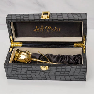 Engraved Black Croc Vegan Leather Box - 7″ Rose