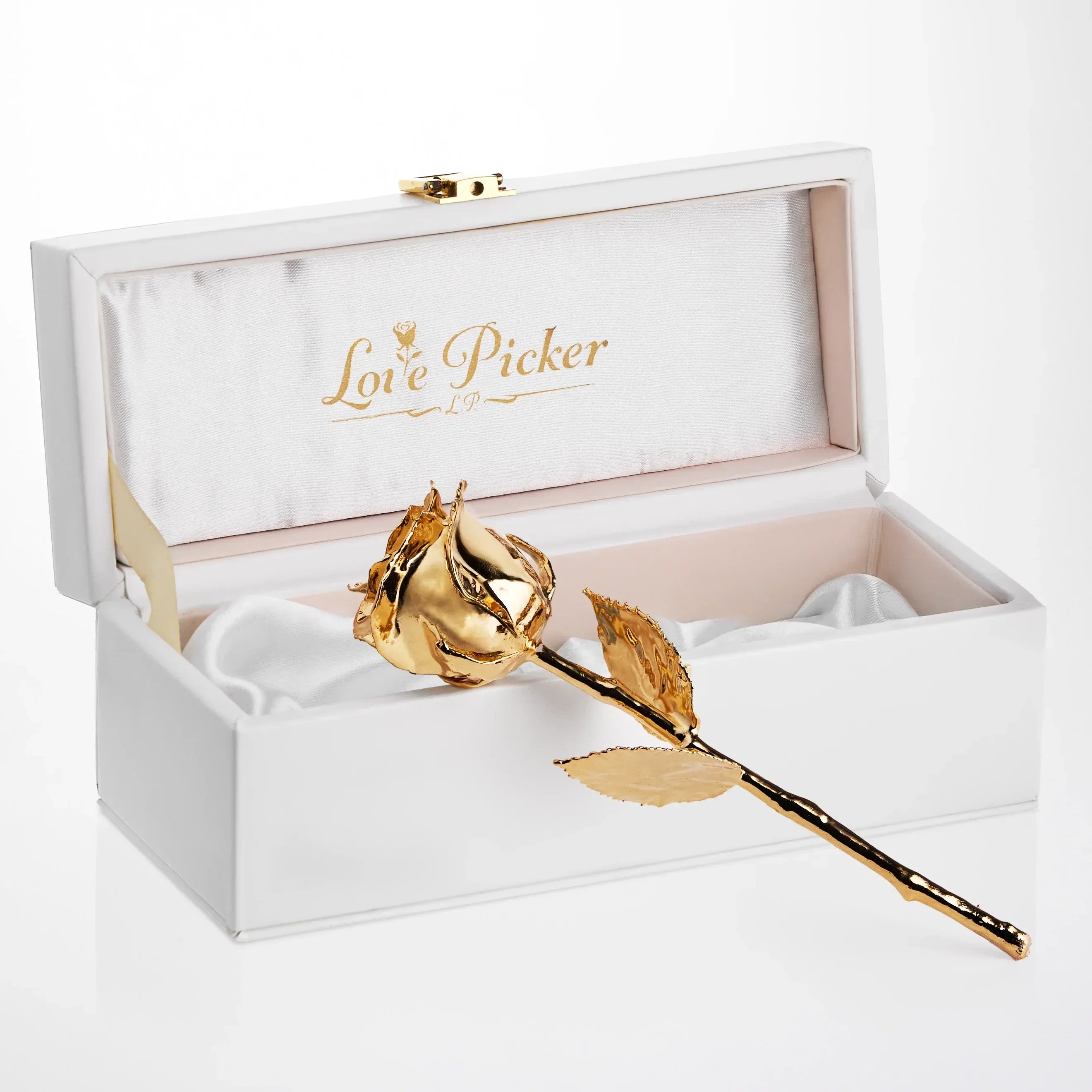 24K gold preserved rose in elegant white gift box, luxury rose gift for special occasions