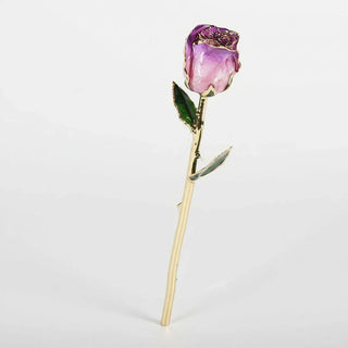 Amethyst purple-and-pink 11.5-inch closed bud rose with 24K gold accents, studio view