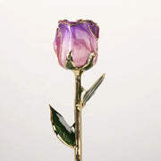 Amethyst purple-and-pink 11.5-inch closed bud rose with 24K gold accents, studio view