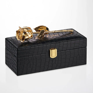 Engraved Black Croc Vegan Leather Box - 7″ Rose