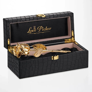 Engraved Black Croc Vegan Leather Box - 7″ Rose