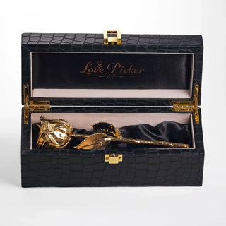 Engraved Black Croc Vegan Leather Box - 7″ Rose