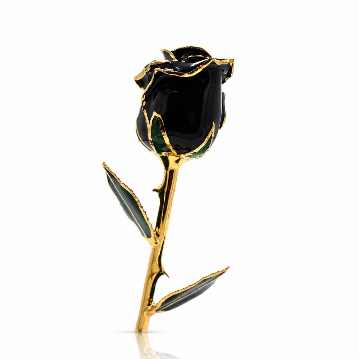 Black gold rose with 24k gold stem and leaves on a white background from LovePicker