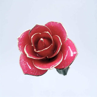 Blush pink glitter open bloom rose with 24K gold accents, bloom close-up
