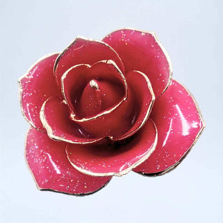 Blush pink glitter open bloom rose with 24K gold accents, bloom close-up