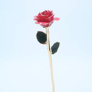 Blush pink glitter open bloom rose with 24K gold accents, full side view