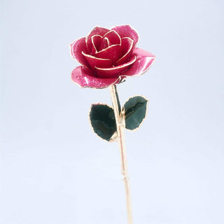 Blush pink glitter open bloom rose with 24K gold accents, angled half-length view