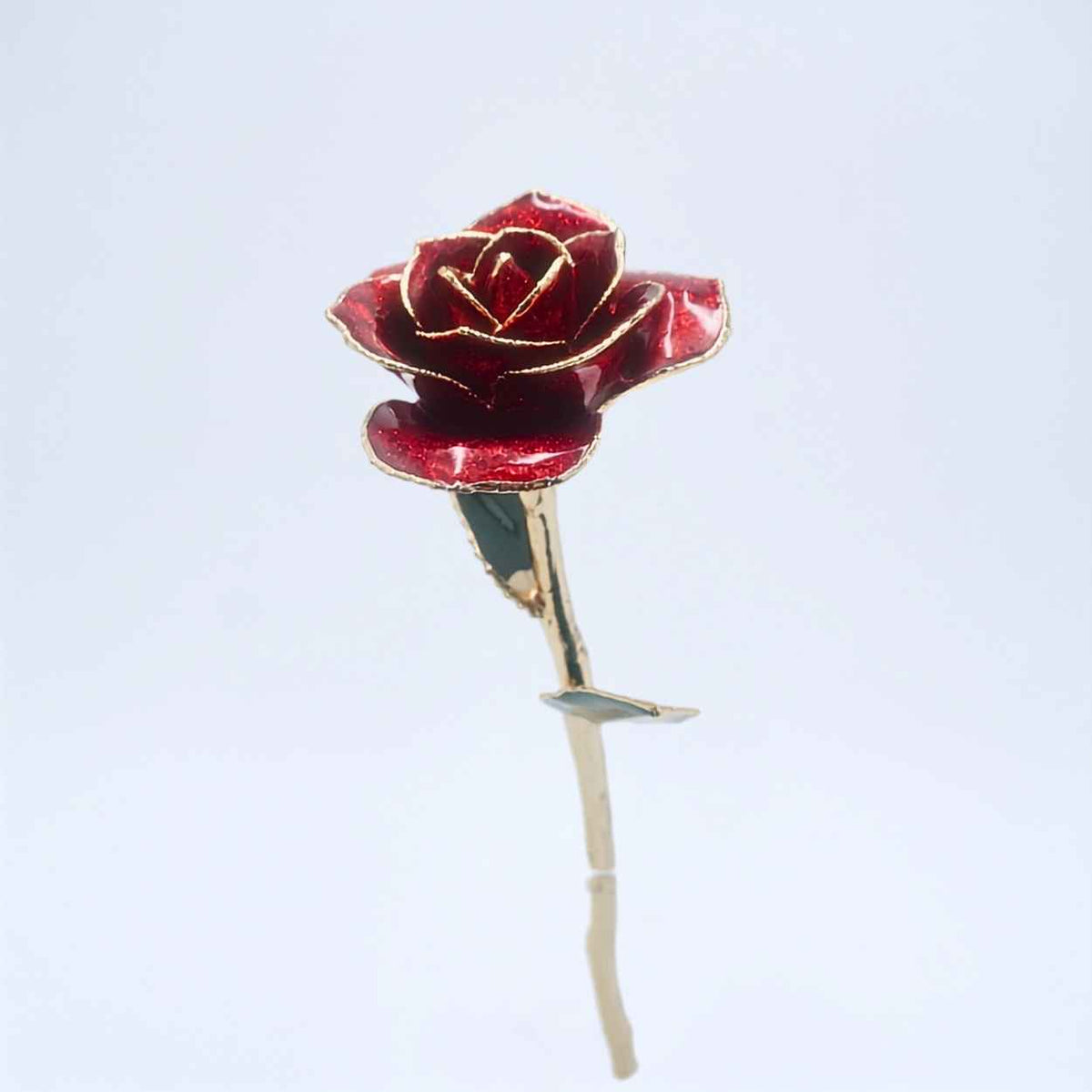 Burgundy glitter open bloom rose with 24K gold accents, full front view