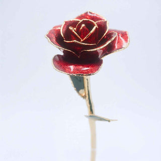 Burgundy glitter open bloom rose with 24K gold accents, half-length front view