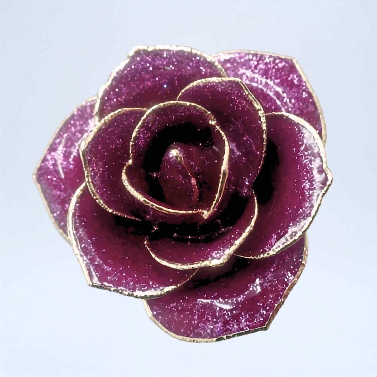 Dark purple glitter open bloom rose with 24K gold accents, bloom close-up