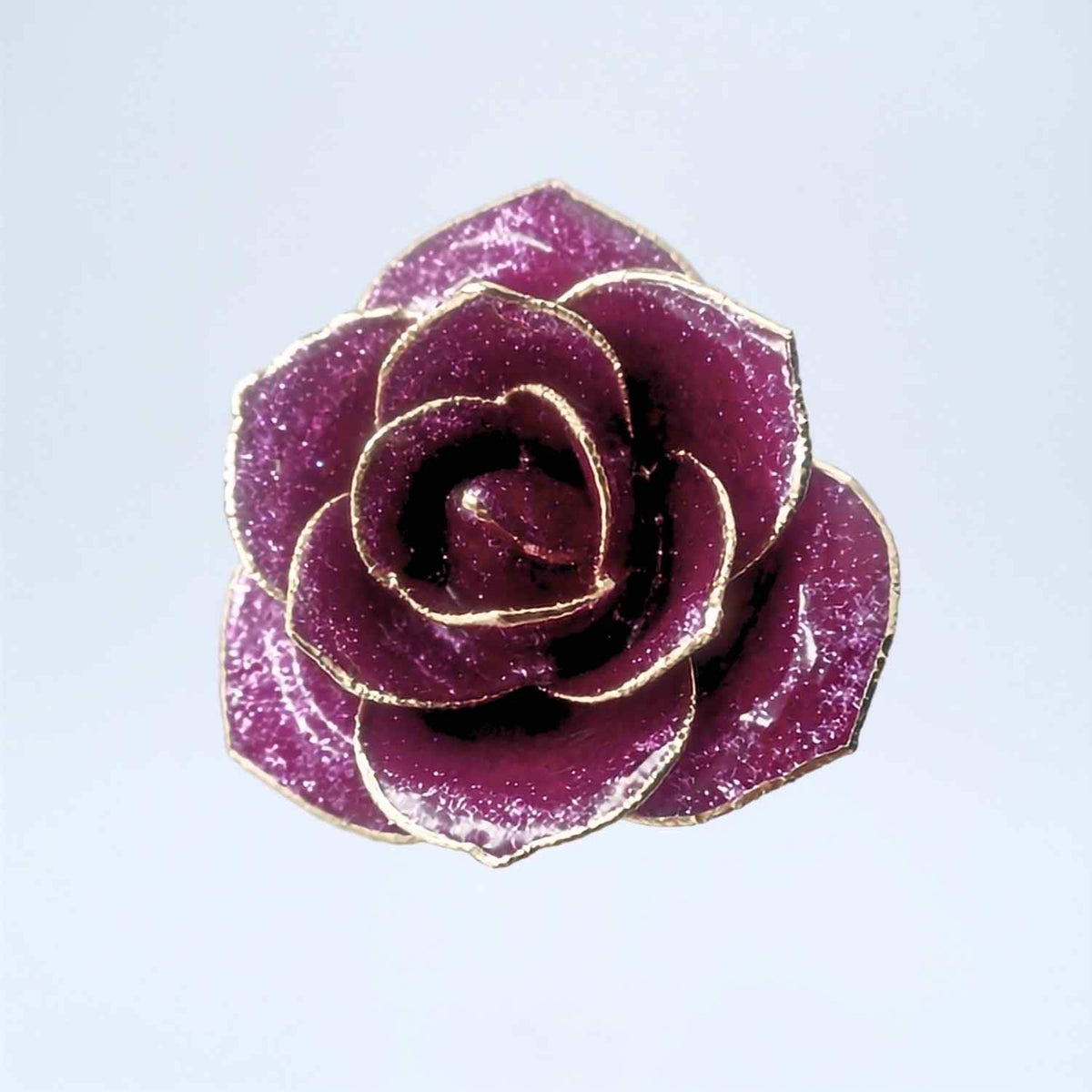 Dark purple glitter open bloom rose with 24K gold accents, bloom close-up