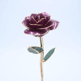Dark purple glitter open bloom rose with 24K gold accents, full front view