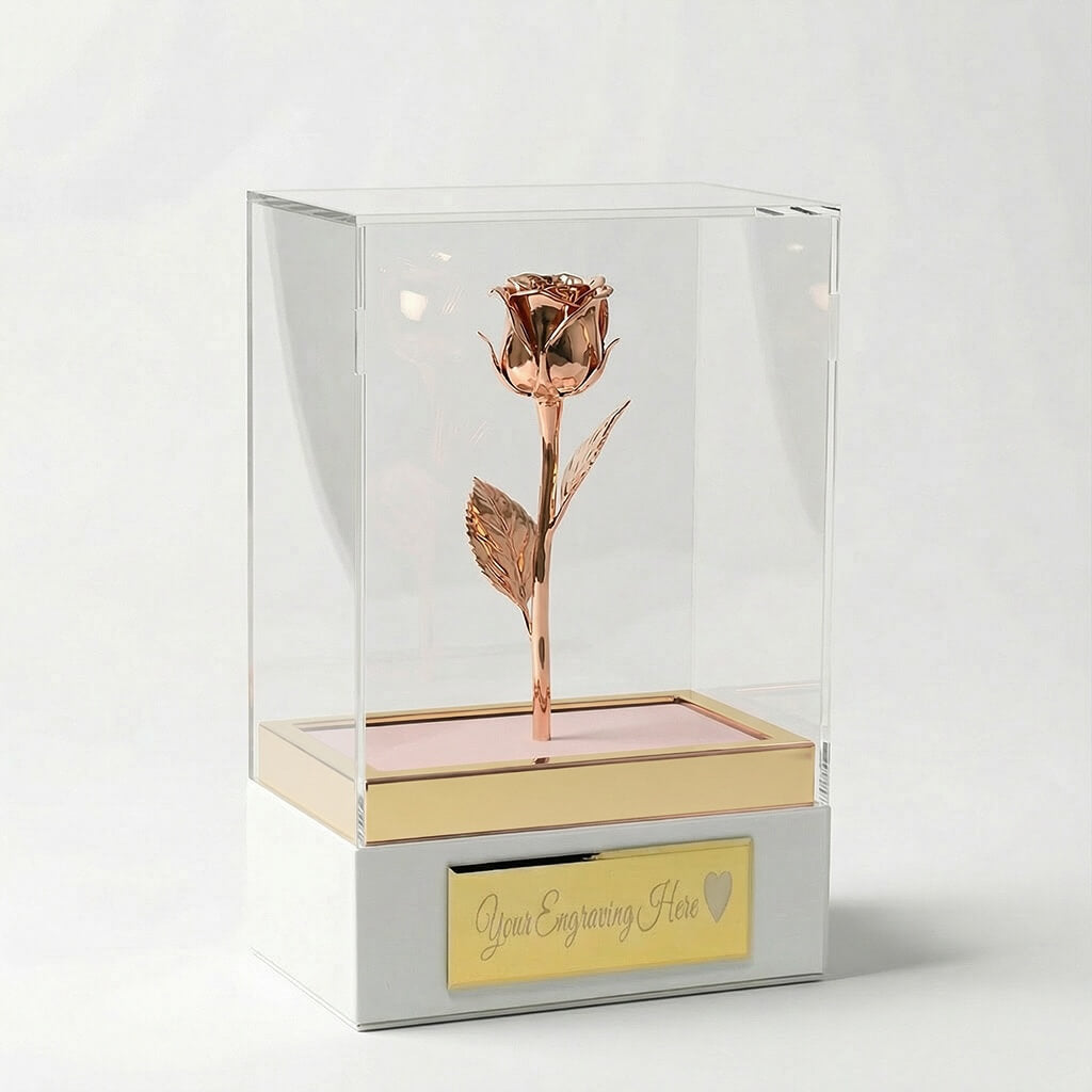Acrylic Display 7" Rose with Personalized Engraving