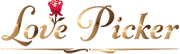 LovePicker logo with elegant gold script and red rose accent