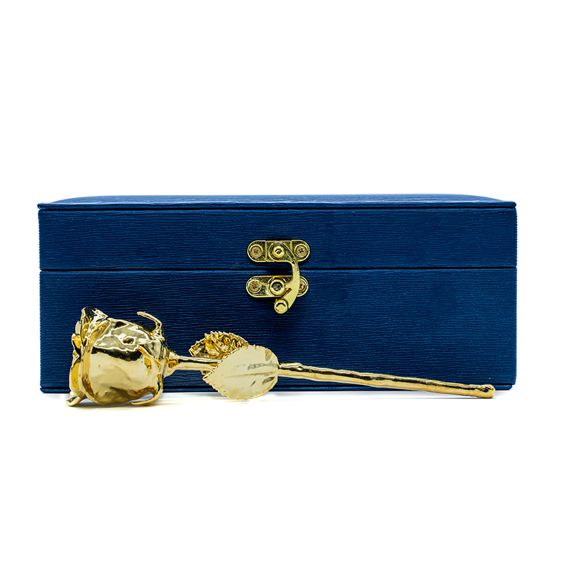 24K Gold Dipped Natural Rose 7" - Midnight Blue Gift Box
