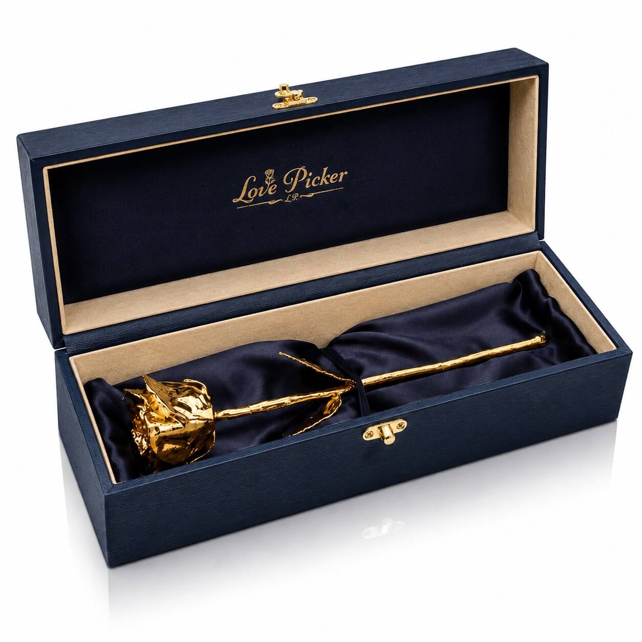 Custom Engraved Box 24K Gold Dipped Natural Rose 11.5" - Midnight Blue