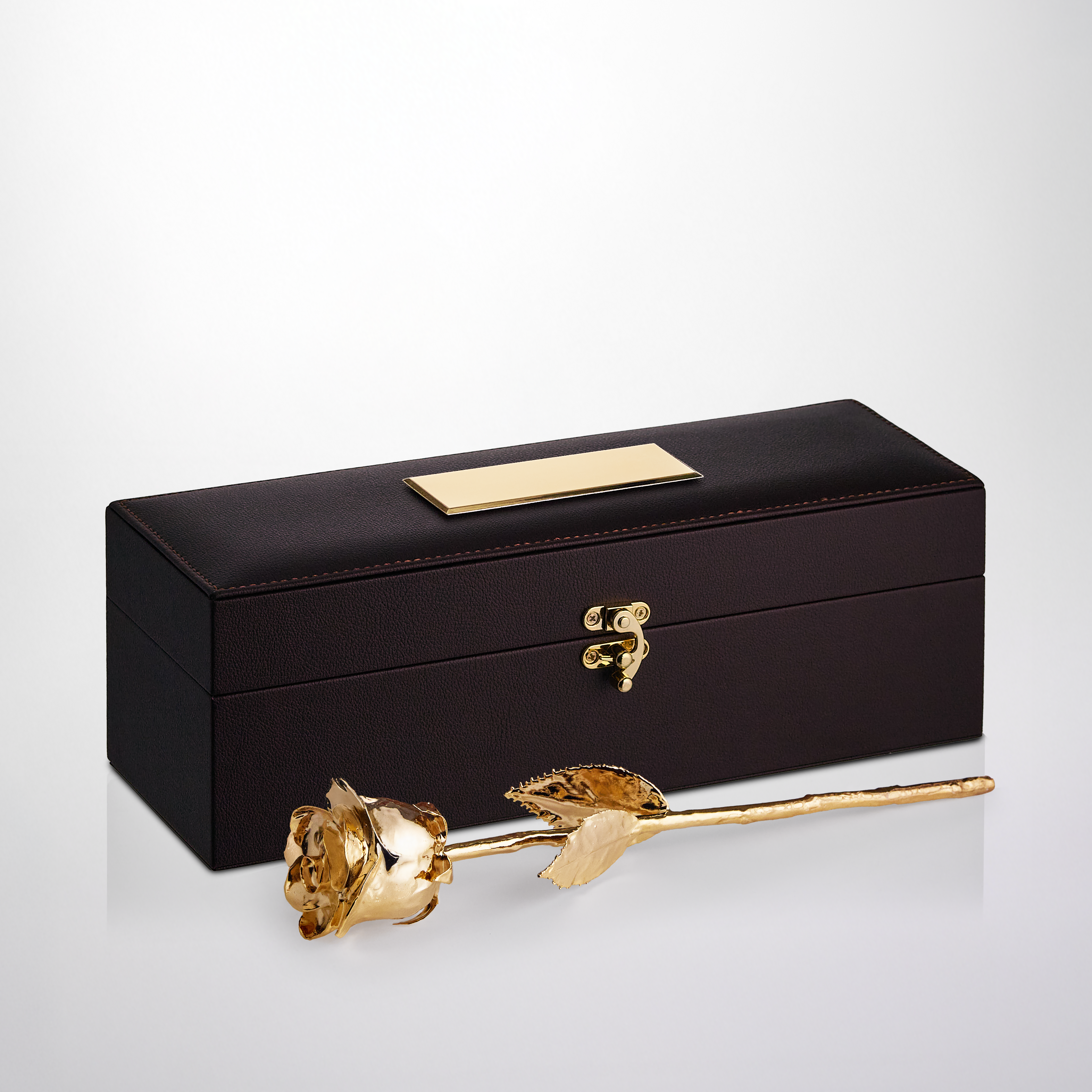 24K गोल्ड डिप्ड नेचुरल रोज 11.5" - अंबर कलर गिफ्ट बॉक्स