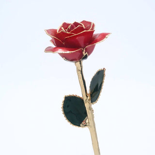 Blush pink pearlized open bloom rose with 24K gold accents, full-length view