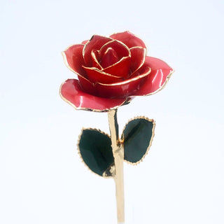 Blush pink pearlized open bloom rose with 24K gold accents, half-length view