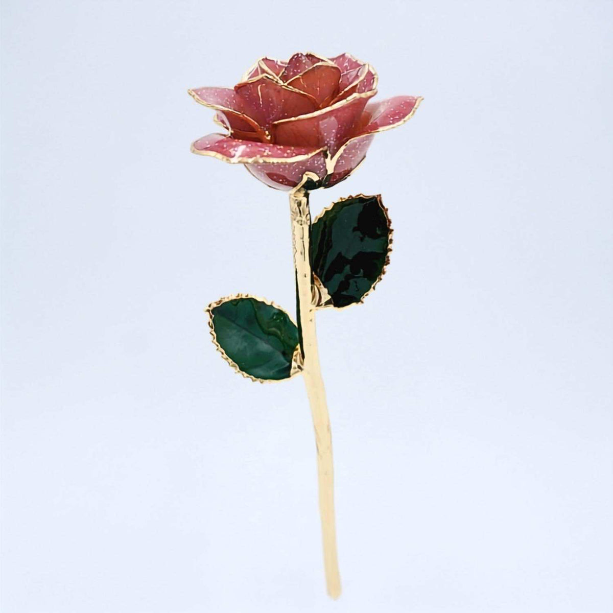 Lavender glitter open bloom rose with 24K gold accents, full-length view