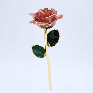 Lavender glitter open bloom rose with 24K gold accents, full-length view