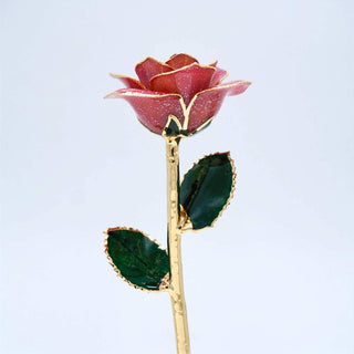 Lavender glitter open bloom rose with 24K gold accents, angled half-length view