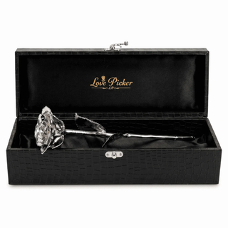Custom Engraved Box - Luxe Noir Gift Box - Silver/Platinum Dipped Rose 11.5"