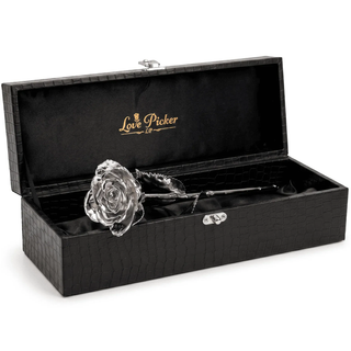 Custom Engraved Box - Luxe Noir Gift Box - Silver/Platinum Dipped Rose 11.5"