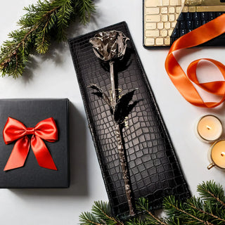 Luxury platinum rose gift for men desk decor in leather case Valentines-Day milestone-gifts christmas 