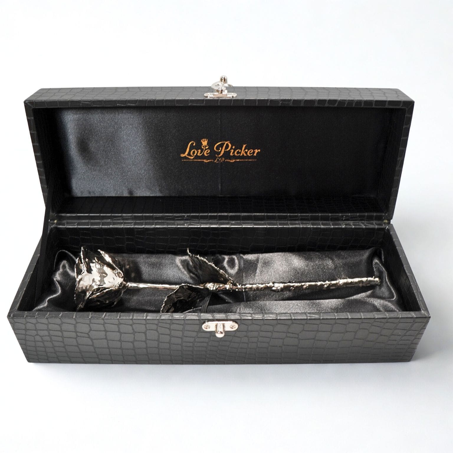 Pure Silver Rose + FREE Silver-Dipped Vase Set | Black Vegan Leather Box