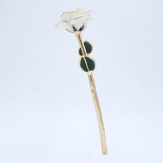 White open bloom preserved rose with 24K gold accents, full side view